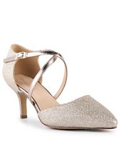 Glitter 'Kennedy' Champagne High Heel Ankle Strap Court Shoes by Paradox  London | Look Again