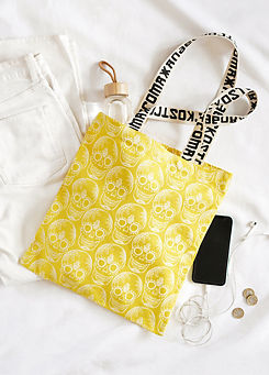 100% Cotton Canvas Sunshine Yellow Skull Print Tote Bag by Xander Kostroma