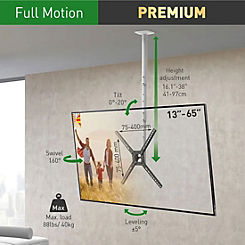 13 - 65 Inches TV Ceiling Mount Bracket - Full Motion & Height Adjustment by Barkan