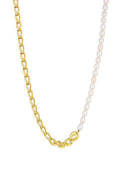 14K Gold Plated Recycled Chain & Freshwater Pearl Necklace by Inicio