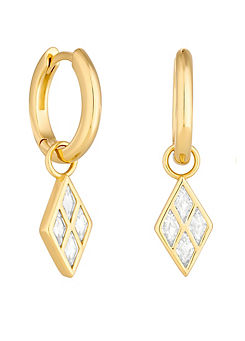 14K Real Gold Plated Recycled Dimaond Shape Cubic Zirconia Charm Earrings  by Inicio