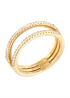 18ct Gold Plated Sterling Silver Cubic Zirconia Pave Triple Band Stacking Ring by For You Collection
