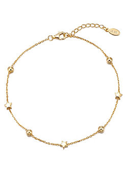 18ct Gold Plated Sterling Silver Floating Star & Bead Adjustable  Anklet by For You Collection