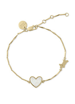 18ct Gold Plated Sterling Silver Genuine Mother of Pearl Heart & Jumping Dog Bracelet by Radley London