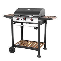 3 Burner Gas BBQ with Wood Effect Shelves by George Foreman