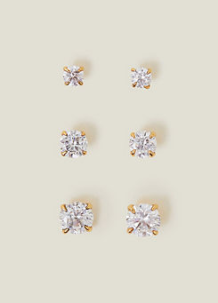 3 Pack 14ct Gold Plated Crystal Stud Earrings by Accessorize