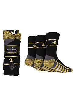 3 Pack Mens Classic Work Socks Charcoal / Yellow by Jeff Banks