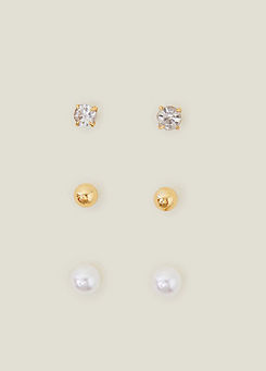 3 Pack Plain Crystal Stud Earrings  by Accessorize