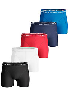 5 Pack of Essential Boxer Shorts by Bjorn Borg - Blue, Black, Red & White