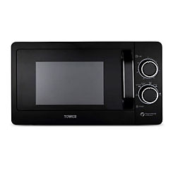 800W 20L Manual Microwave T24042BLK - Black & Chrome by Tower