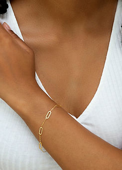 9CT Yellow Gold Paperclip Station Bracelet by Tuscany Gold