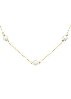 9CT Yellow Gold Pearl Station Adjustable Necklace by Tuscany Gold