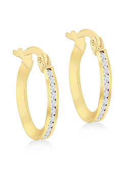 9CT Yellow Gold Round CZ Endless Hoop Earrings by Tuscany Gold