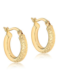 9CT Yellow Gold Textured Tube Hoop Creole Earrings by Tuscany Gold