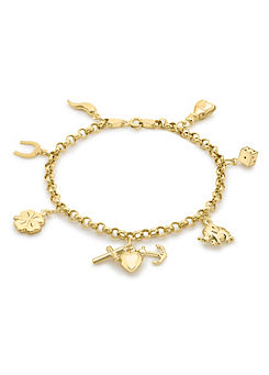 9CT Yellow Gold ’7-Lucky-Charms’ Bracelet by Tuscany Gold
