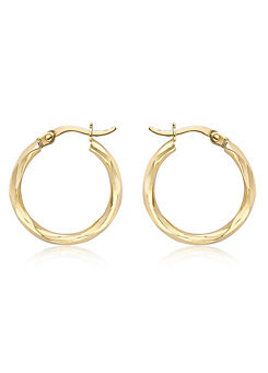 9ct Gold Diamond Cut Faceted Creole Hoop Earrings by Tuscany Gold