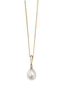 9ct Gold Freshwater Pearl & Diamond Drop Pendant by Elements Gold