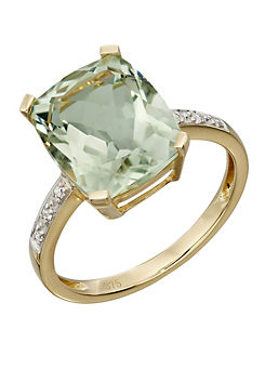 9ct Gold Green Amethyst Statement Ring with Diamond Shoulder by Elements Gold