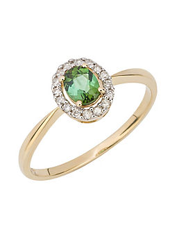 9ct Gold Green Tourmaline with Diamond Surround Ring by Elements Gold