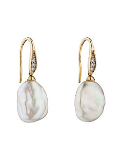 9ct Gold Keshi Pearl Earrings with Diamond Set Hook by Elements Gold