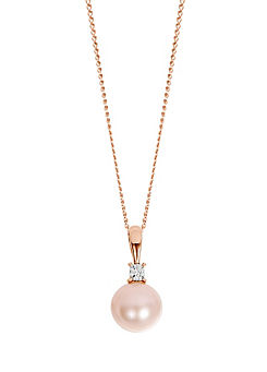 9ct Rose Gold Pink Cultured Freshwater Pearl & Diamond Pendant Necklace 18 ins by Arrosa