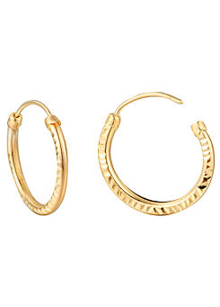 9ct Solid Gold 18mm Diamond Cut Tube Hoop Earrings by For You Collection