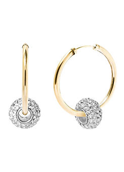 9ct Solid Gold 29mm Crystal Glitterball Slider Large Tube Hoop Earrings by For You Collection