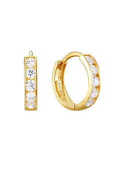 9ct Solid Gold 9mm Cubic Zirconia Huggie Hoop Earrings by For You Collection