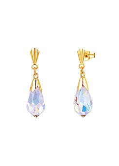 9ct Solid Gold Aurora Borealis Crystal Drop Earrings by For You Collection