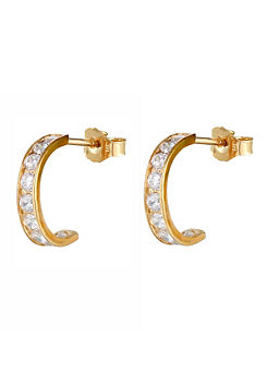 9ct Solid Gold Channel Set Cubic Zirconia Half Hoop Stud Earrings by For You Collection