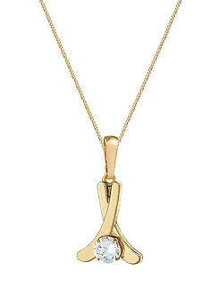9ct Solid Gold Wishbone Cubic Zirconia Pendant on a 16+2ins Adjustable Chain by For You Collection