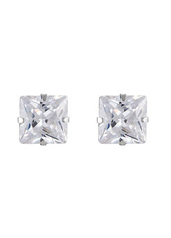 9ct Solid White Gold 5mm Princess Cut Square Cubic Zirconia Stud Earrings by For You Collection