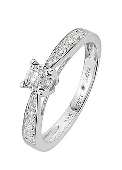 9ct White Gold 0.19ct Diamond Solitaire with Stone Set Shank Engagement Ring by Natural Diamonds