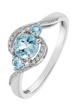 9ct White Gold Aquamarine and Diamond Ring by Colour Collection