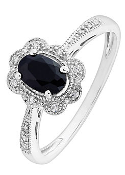 9ct White Gold Black Sapphire and Diamond Ring by Arrosa