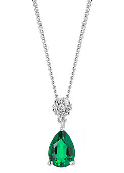 9ct White Gold Created Emerald and 0.11ct Diamond Necklace by Colour Collection