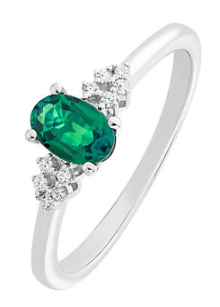 9ct White Gold Created Emerald and Diamond Ring by Colour Collection