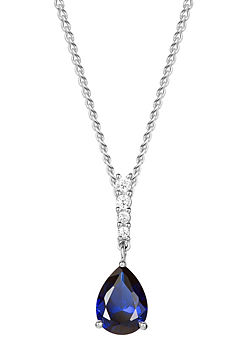 9ct White Gold Created Sapphire and Diamond Necklace by Colour Collection