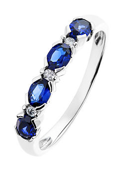 9ct White Gold Created Sapphire and Diamond Ring by Colour Collection