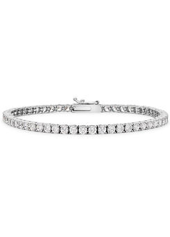 9ct White Gold Round Cubic Zirconia Tennis Bracelet by Tuscany Gold