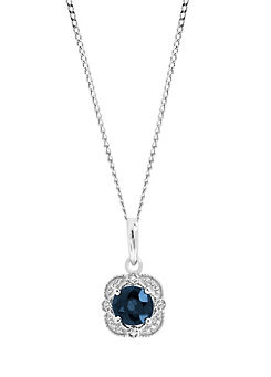 9ct White Gold Sapphire & Diamond Pendant Necklace by Arrosa