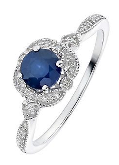 9ct White Gold Sapphire and Diamond Ring by Arrosa