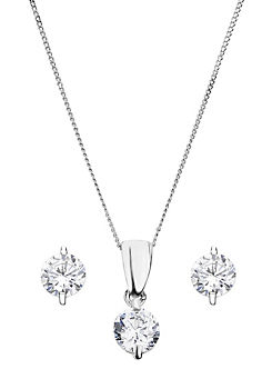 9ct White Gold White Cubic Zirconia Earrings and Pendant Set by Gorgeous Gold
