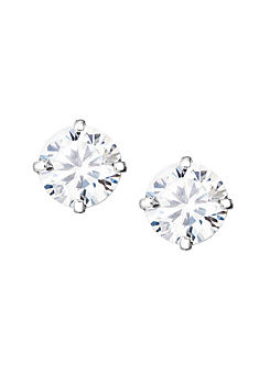 9ct White Gold White Cubic Zirconia Round Solitaire Stud Earrings by Gorgeous Gold