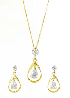 9ct Yellow Gold & Cubic Zirconia Drop Earring & Pendant Set by Gorgeous Gold