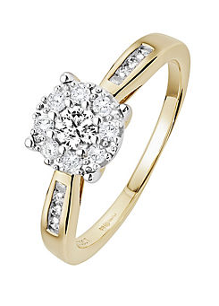 9ct Yellow Gold 0.28ct Diamond Cluster Ring With Stone Set Shoulders by Natural Diamonds