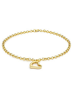9ct Yellow Gold 14mm x 10.5mm Heart-Charm Bracelet 18cm & 7inch by Tuscany Gold