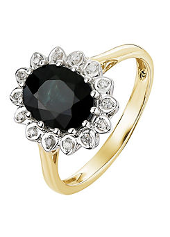 9ct Yellow Gold Black Sapphire and Diamond Ring by Colour Collection