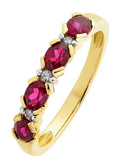 9ct Yellow Gold Created Ruby and Diamond Ring by Colour Collection