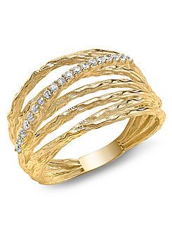 9ct Yellow Gold Cubic Zirconia Crossover Diamond Cut Multi-Strand Ring by Tuscany Gold